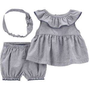 Carter's Just One You® Baby Girls' 3pc Striped Dress Set with Headband - Blue 6m